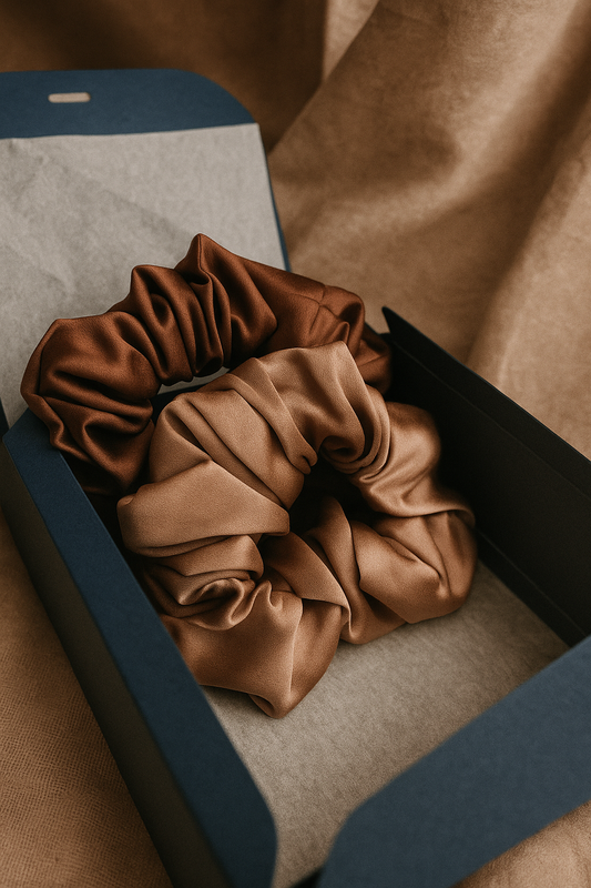 Комплект от 2 копринени ластика за коса (Mocha Mousse & Rose Gold)